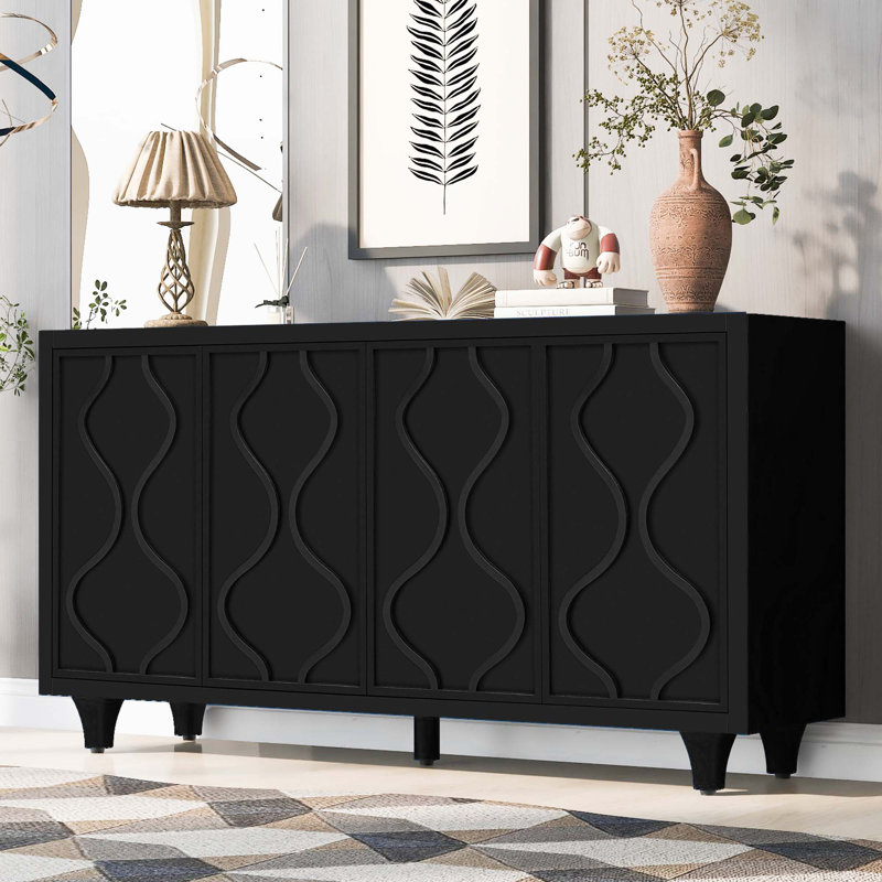 Buffet avec rangement, Noir, noir, noir, noir