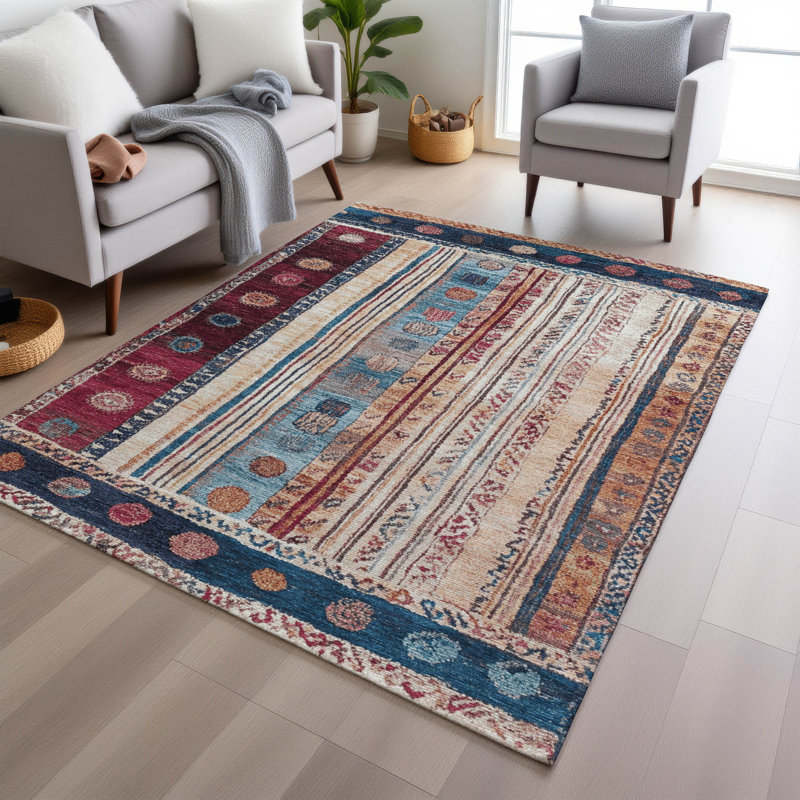 Tapis bleu marine Xhevrie intérieur / extérieur lavable à la machine, Rectangle 5 pi x 7 pi 6 po