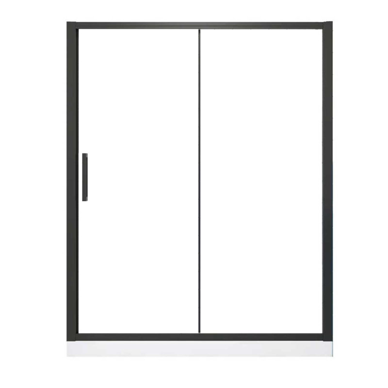Single Sliding Shower Door 56-60" W X 72" H Semi-Frameless Shower Glass Panel, 1/4" (6Mm) Clear Tempered Glass, Transparent Safety Film For Glass,Aluminium Alloy Matte Black,Reversible Installation
