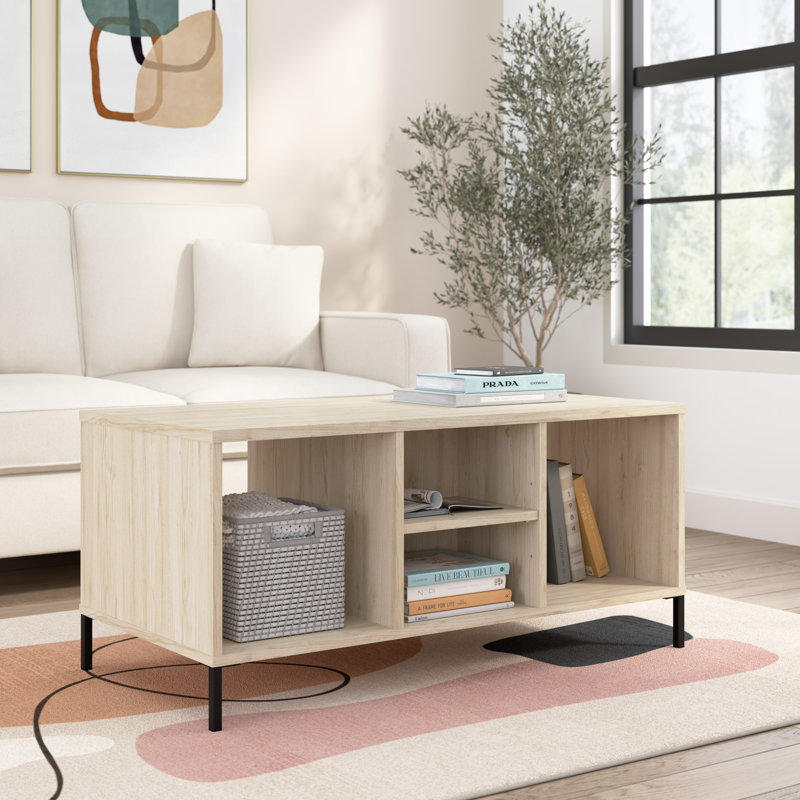 Sihi Coffee Table With Shelves, Spacious Living Room Centerpiece, Stylish Design, Storage, Furniture, Natural Elm/Matte Black