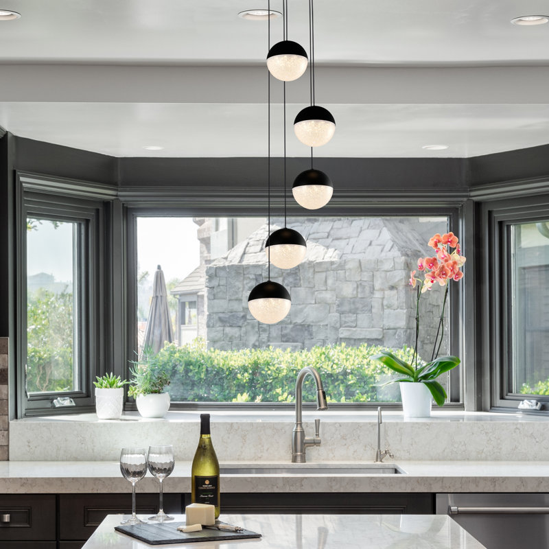 Ravello 5-Light Height Adjustable ETL Certified Integrated LED Chandelier with Globe Shades, Black