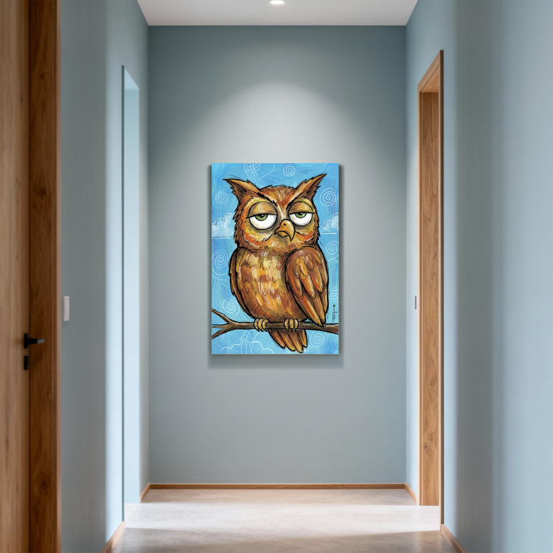 Animaux hibou perché sur une branche sur fond bleu, H 12 po x l 18 po