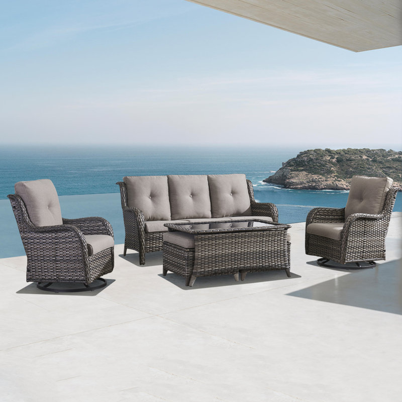 5 - Person Patio Conversation Set with Cushions, Gray, Gray