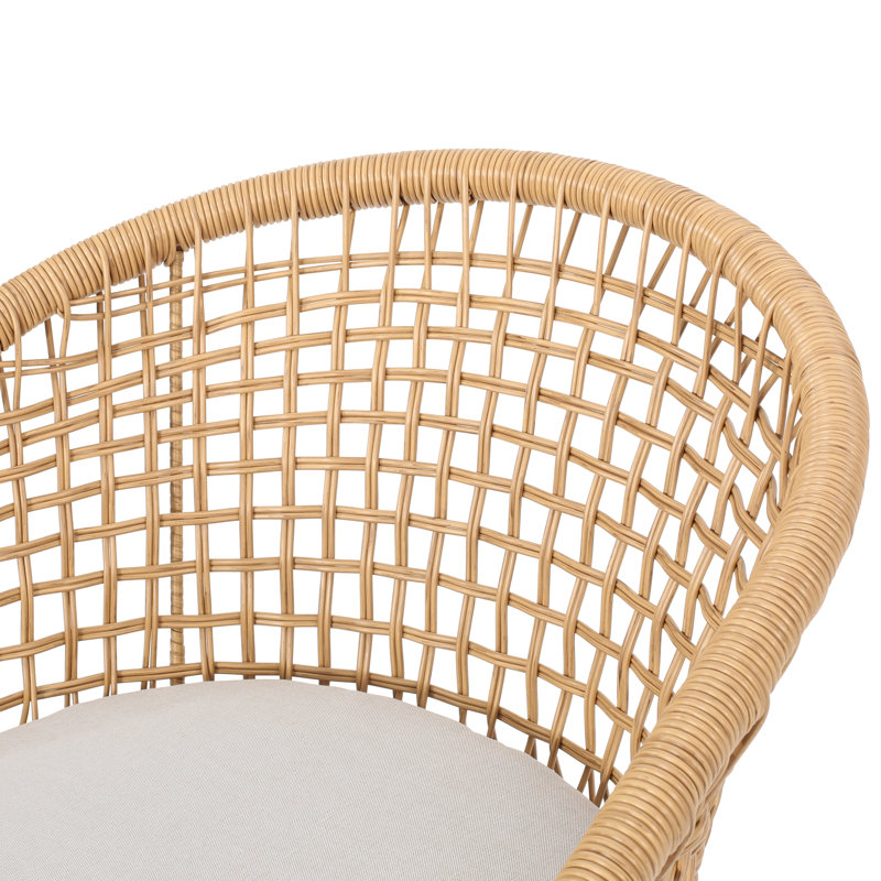 Chaise d'extérieur à la mode - tissage en PE brun, structure métallique, coussins moelleux de style contemporain, construction rouille, rembourrage confortable