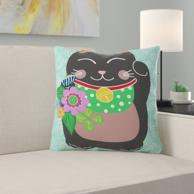 Hello Sayang Lucky Cat Indoor/Outdoor Throw Pillow