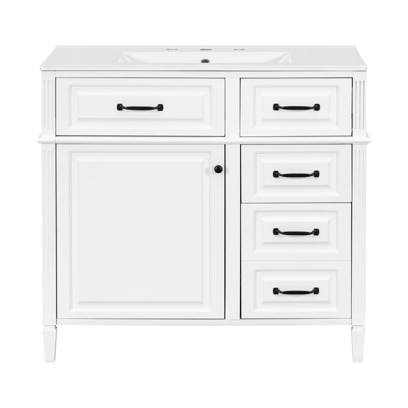 Meuble-lavabo autoportant de 36 pouces avec rangement polyvalent, Blanc