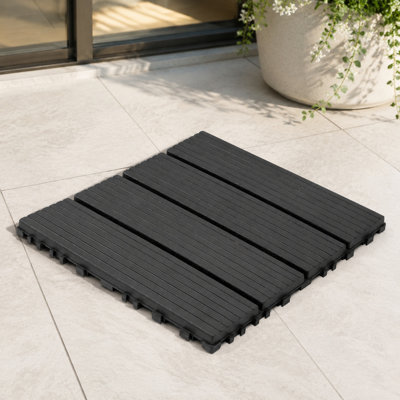 44-Piece Gray Interlocking Deck Tile Kit, 12 x 12 Inch Polypropylene Outdoor Flooring