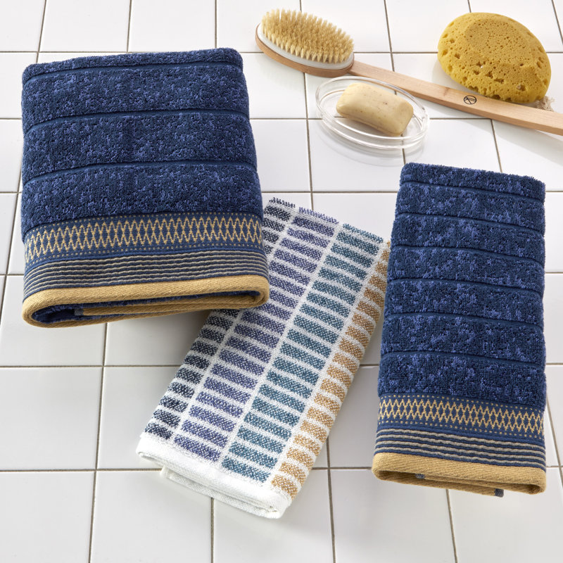 Juxtapose Blue Cotton Hand Towel Set with Decorative Trim