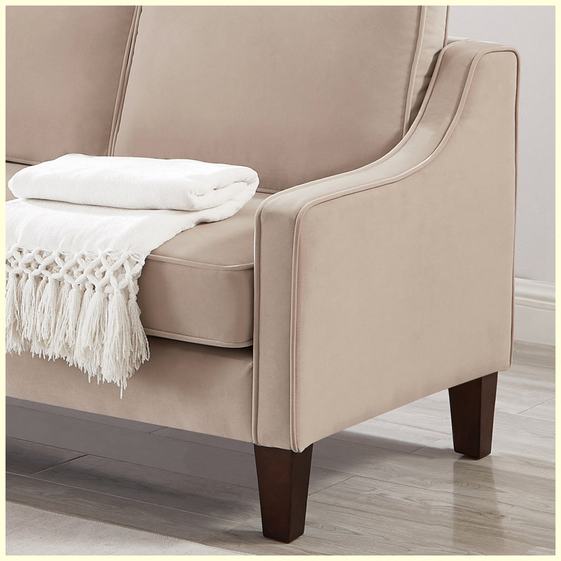 Canapé Canapé 2 places avec coussin de siège à ressorts, canapé rembourré en velours avec pieds en bois d'hévéa massif et housses amovibles, assemblage facile pour le salon, la chambre à coucher - taupe