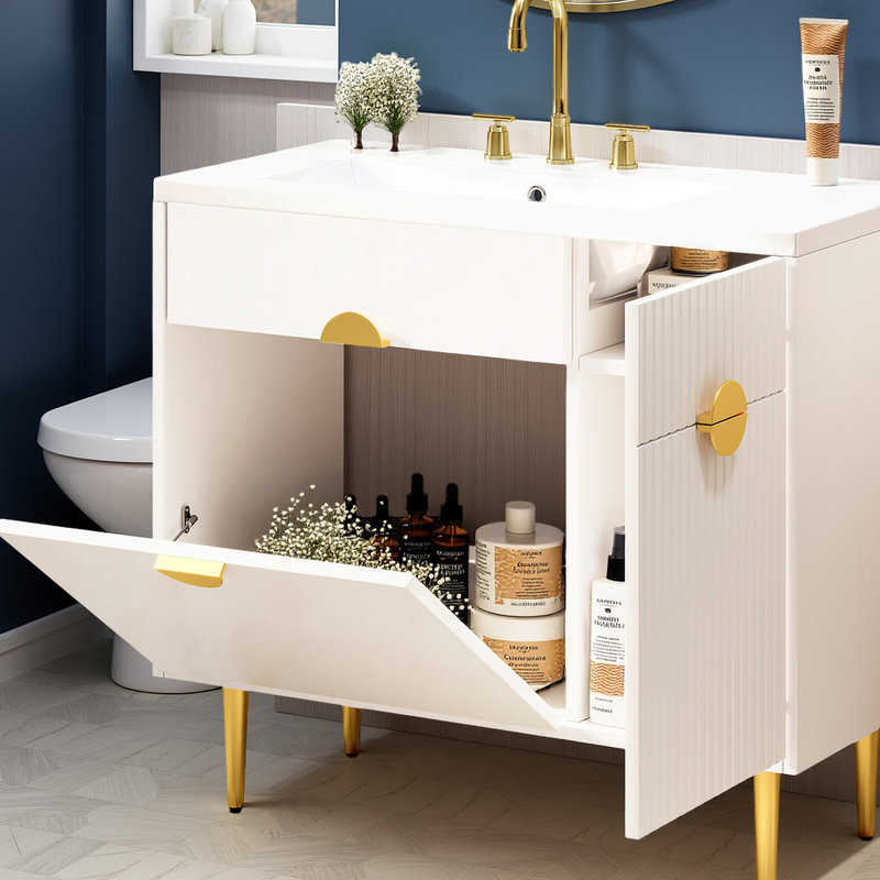Meuble-lavabo de 30 po avec lavabo en résine, portes à fermeture en douceur et rangement spacieux