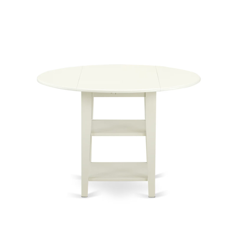 L'ensemble de table de cuisine 3 pièces comprend une table de salle à manger ronde avec Dropleaf et des tablettes et 2 chaises Parson en tissu Shitake foncé, lin blanc