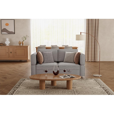 Canapé avec causeuse et siège de rangement, canapé moderne 2 places pour petits espaces, gris