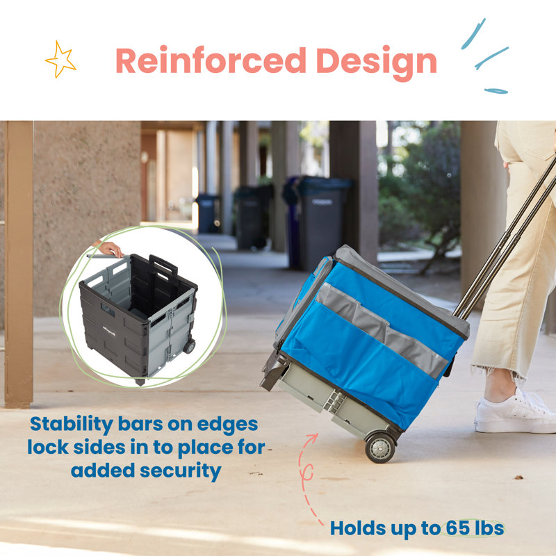 Blue and Grey Canvas Rolling Cart with Organizer Bag