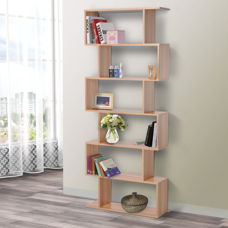 Tabitha 192cm H x 80cm W Geometric Bookcase, Brown