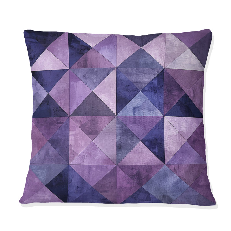 Coussin Mid-Century mauve à motif triangle I, H 16 po x l 16 po