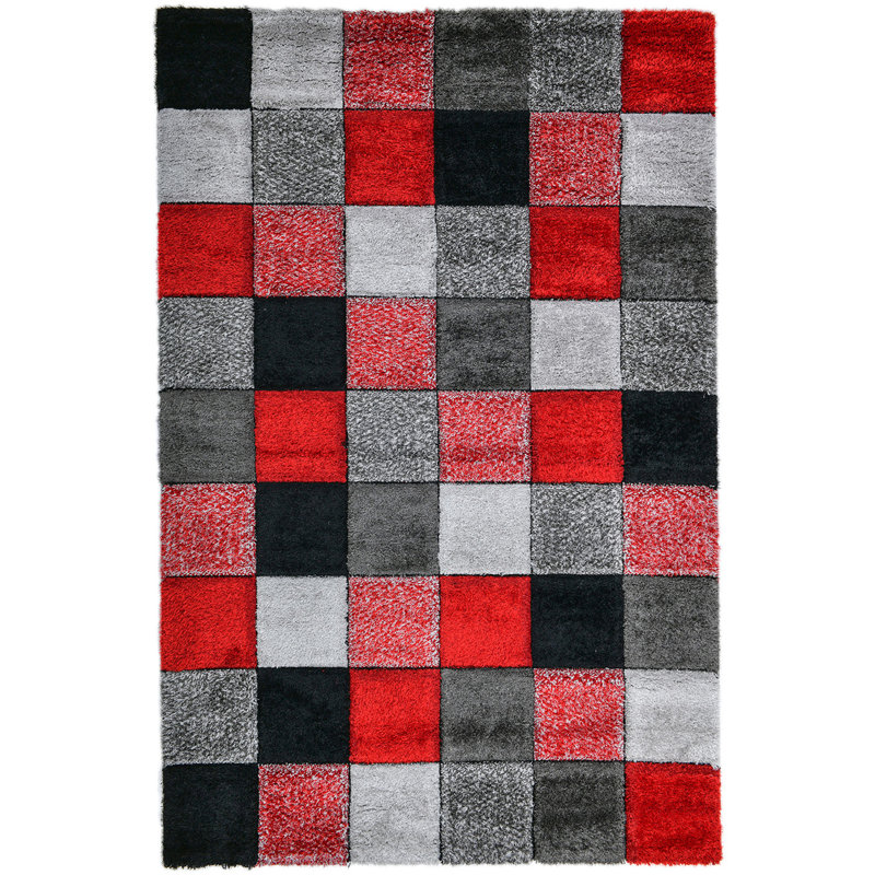 Shaggy Blocks High Pile Rug - Red, Rectangle 160 x 230 cm