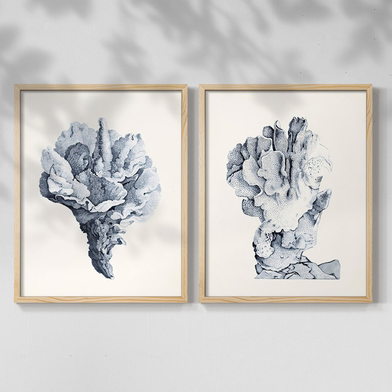 Bleu antique corail III - reproduction encadrée de qualité supérieure - prêt à être accroché - aucun clou requis - aucun clou requis