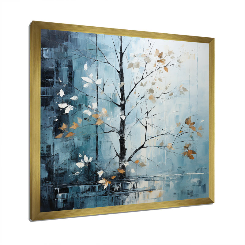 Feuilles d'érable au clair de lune, Cadre doré simple, H 30 po x l 30 po x P 1 po