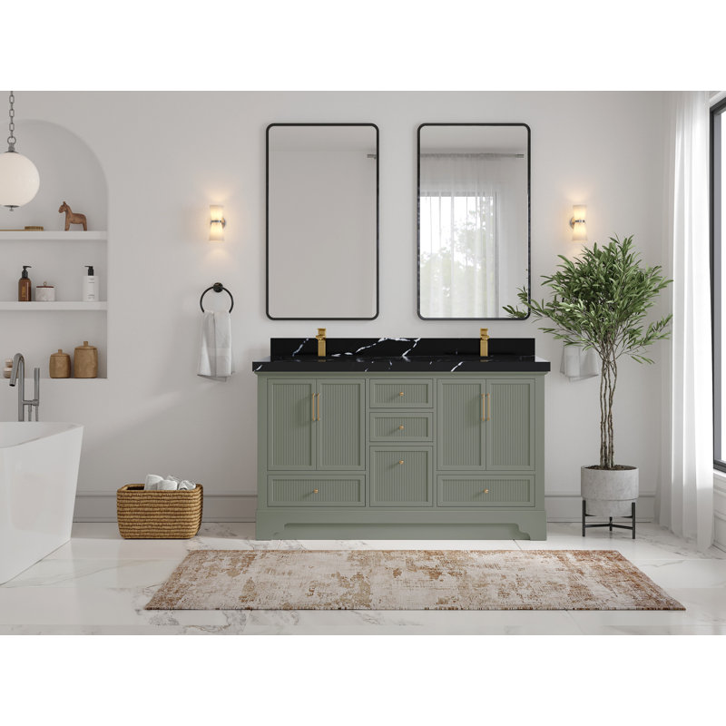 Alys 60'' Free Standing Double Bathroom Vanity with Quartz Top (Knobs Option)