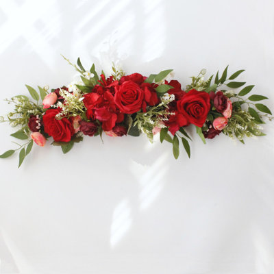 Guirlande de guirlande de roses artificielles, fleurs de voûte de mariage, guirlande de fleurs artificielles rustiques, feuilles vertes, couronne de pivoines pour décoration de fête
