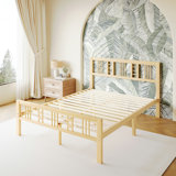 14"H Solid Wood Bamboo Platform Bed Frame with Headboard & Footboard