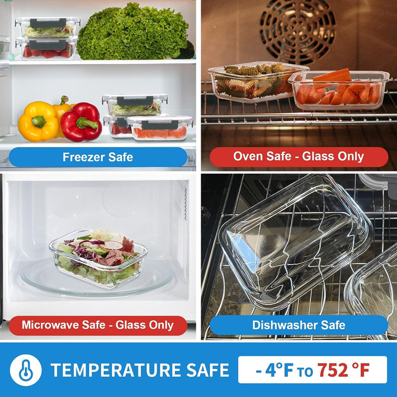 Gray 12-Piece Borosilicate Glass Meal Prep Container Set