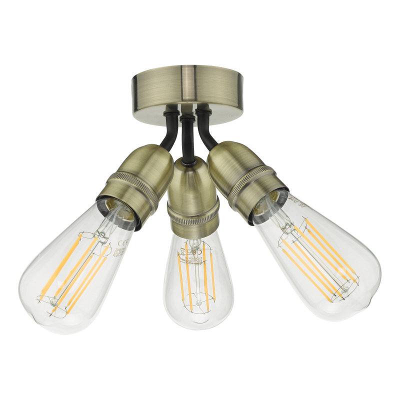 Ostrom Glass Semi Flush Mount, Antique Brass