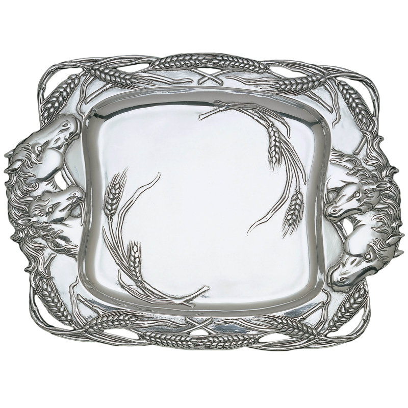 Arthur Court Aluminum Horse Clutch Serving Tray with Wheat Motif