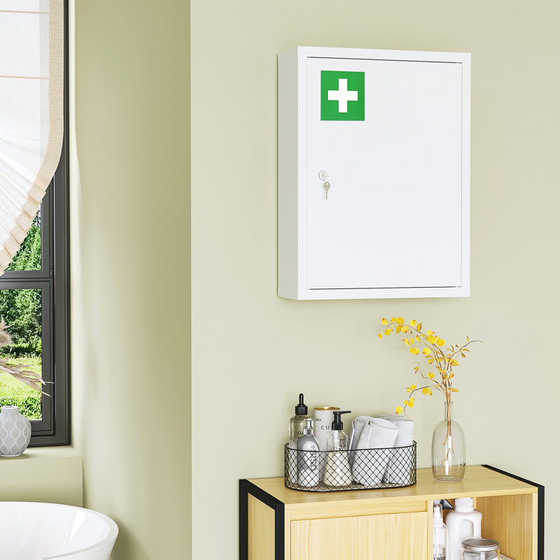 Armoire verrouillable à 3 niveaux 16 po x 21 po, blanche, pour la salle de bain et la cuisine, rangez les articles en toute sécurité sur mur et acier de 16 po x 21 po, gardez-la organisée
