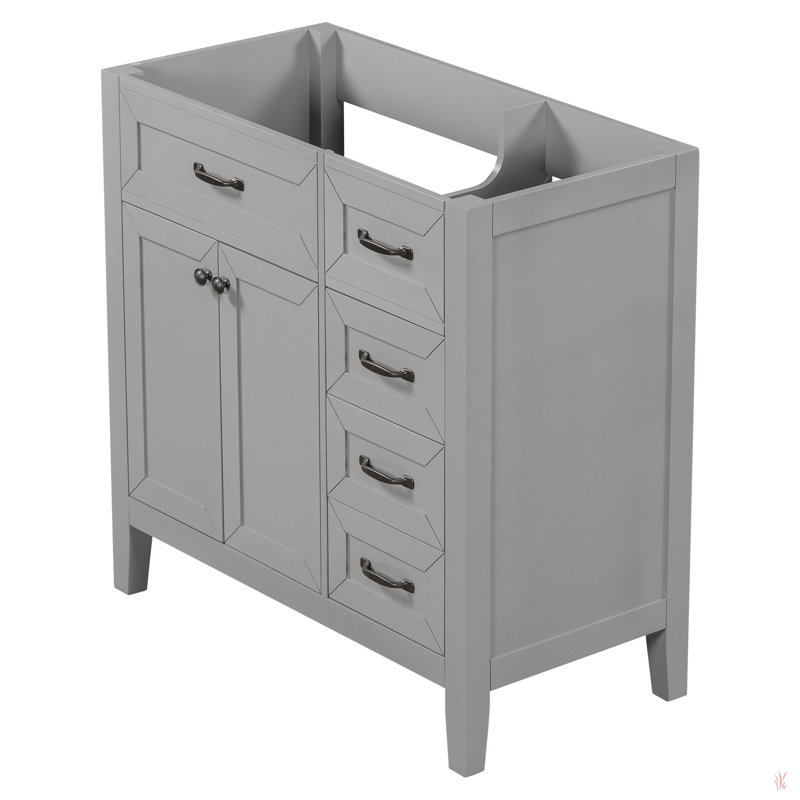 36" Bathroom Vanity Without Sink, Cabinet Base Only, Bathroom Cabinet With Drawers, Solid Frame And Mdf Board, Black, Gray