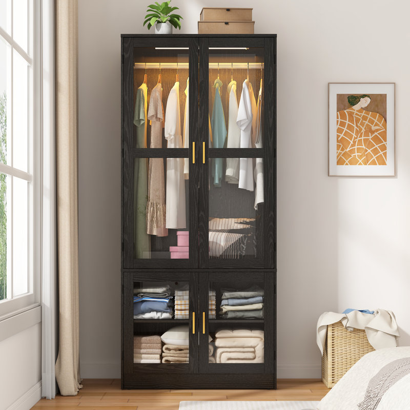 Armoire 4 portes H 71 po avec capteur DEL et tringle, Noir