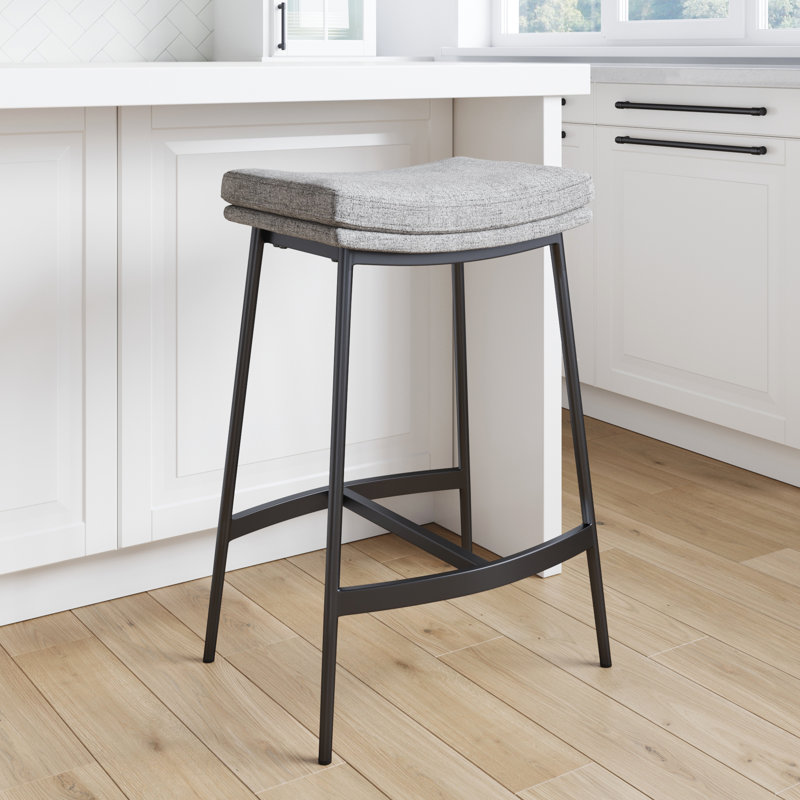 Upholstered Counter Height Saddle Bar Stool, 1, Gray