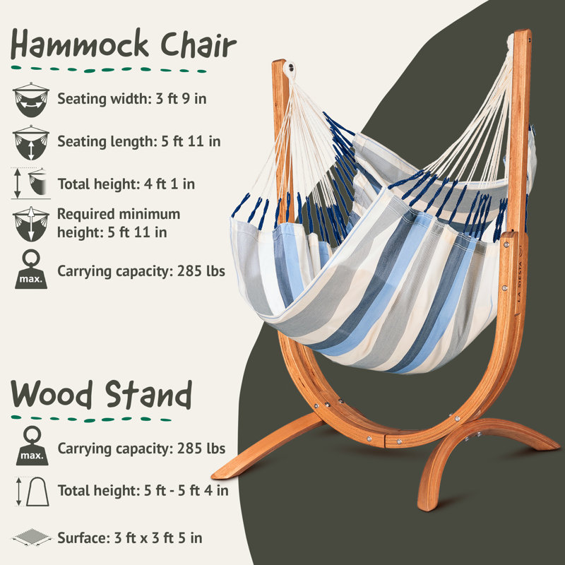 Chaise hamac d'extérieur résistante aux intempéries LA SIESTA® Udine avec support en eucalyptus FSC®, Sel de mer