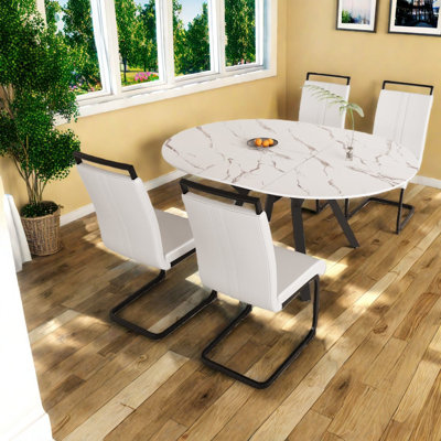Ensemble de table de salle à manger extensible en MDF avec chaises modernes, style industriel pour la cuisine