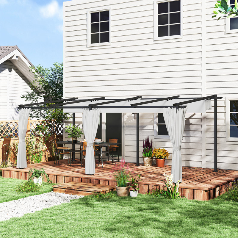 Pergola en métal 10 'x 20' avec auvent rétractable et parois latérales, 90.6" H x 229.1" W x 115" D, Gris