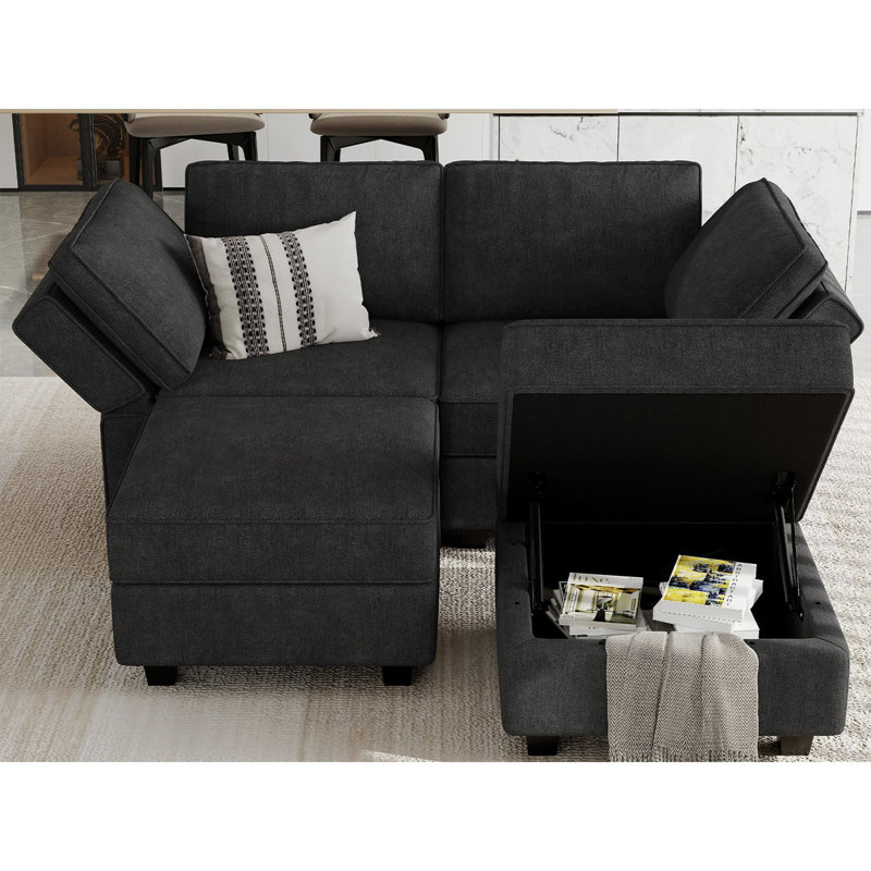 Ensemble de canapé-lit modulaire convertible Neemi, Mélange de polyester noir