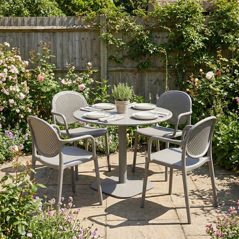 Round 5 - Piece 4 - Person Outdoor Table Set, Nickel Grey