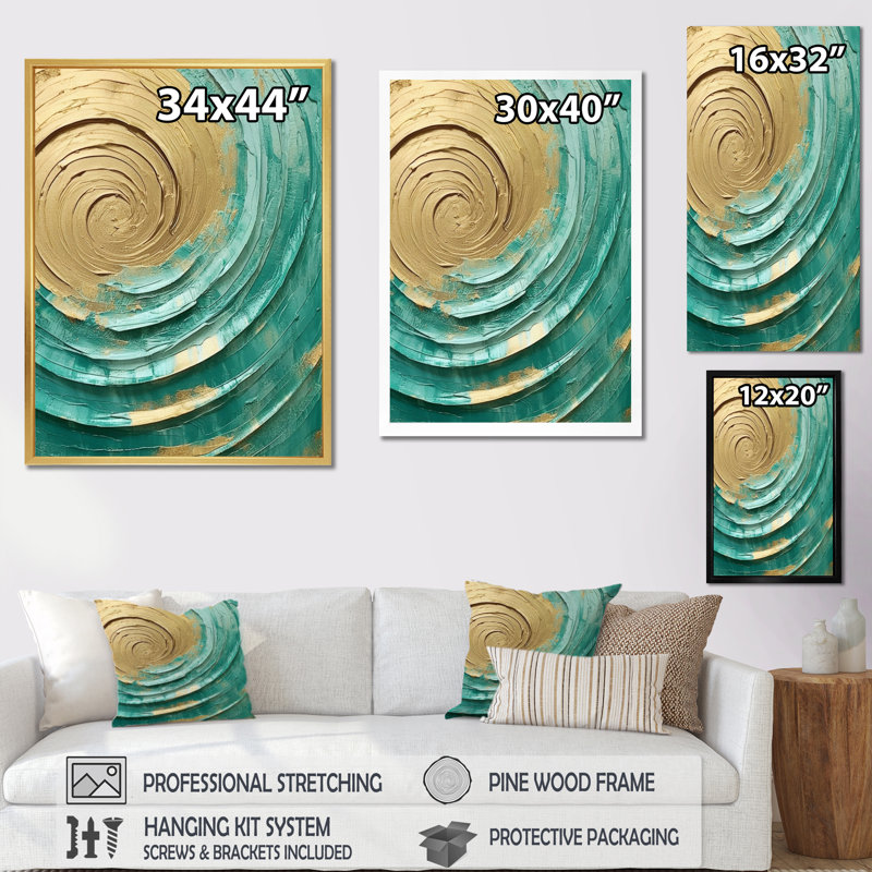 «Teal Gold», reproductions d'art mural, Cadre simple noir, H 40 po x l 30 po x P 1,5 po