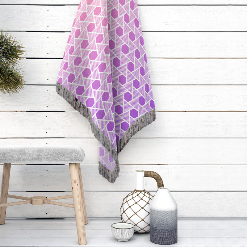 Jeté en coton tissé hexagones et triangles Katelyn Elizabeth, Rose / Mauve