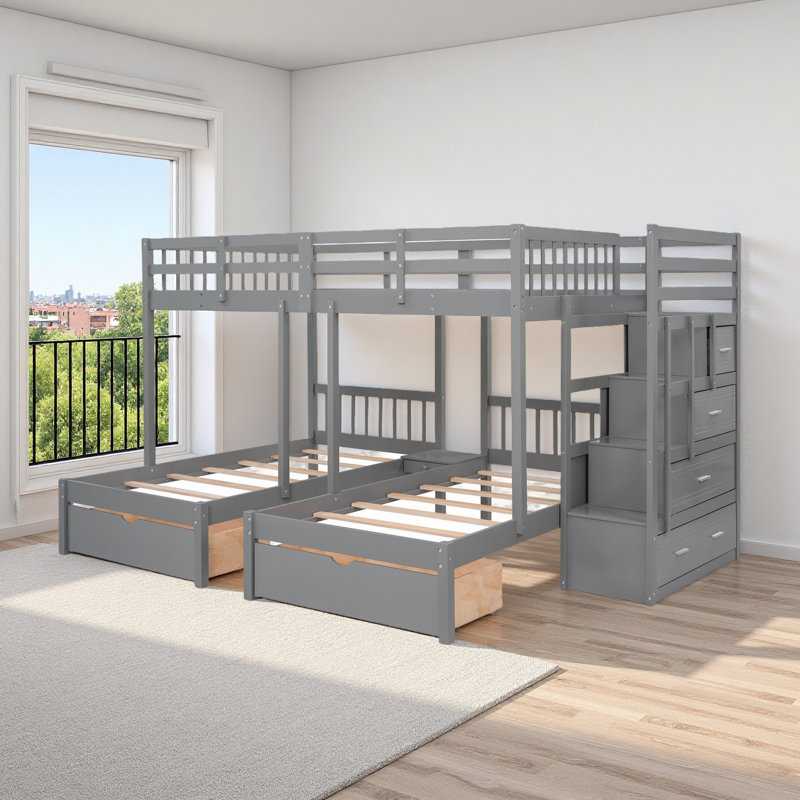 Full Over Twin & Twin Bunk Bed, Gray