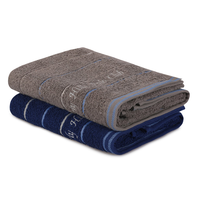 2 Piece 100% Cotton Hand Towel Set, Gray/Blue