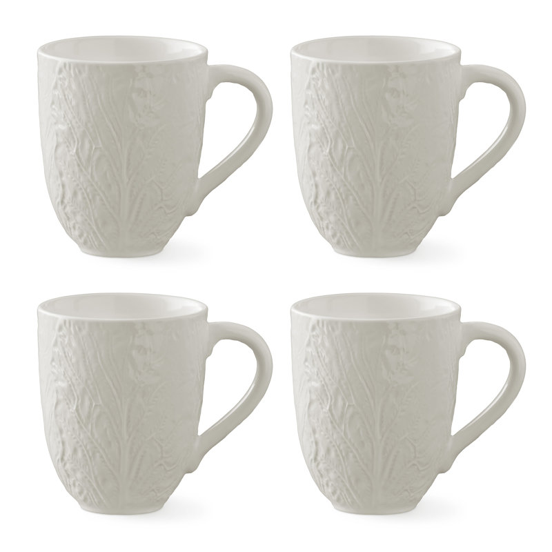 Ensemble de 4 tasses 3D Le Chou blanc Le Jardin - Tasses à café et à thé en grès ivoire Heirloom