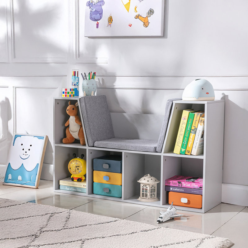 6-Cubby Bookcase with Cushion, Grey