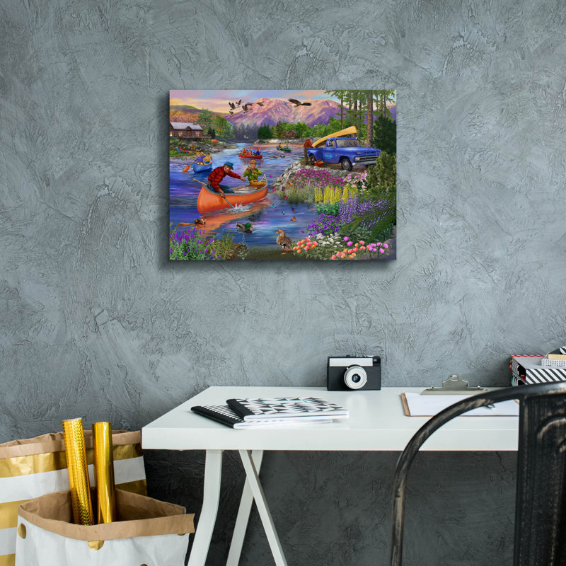 «The Canoe Crowd» par Bigelow, illustrations sur toile, H 12 po x l 16 po x P 0,75 po