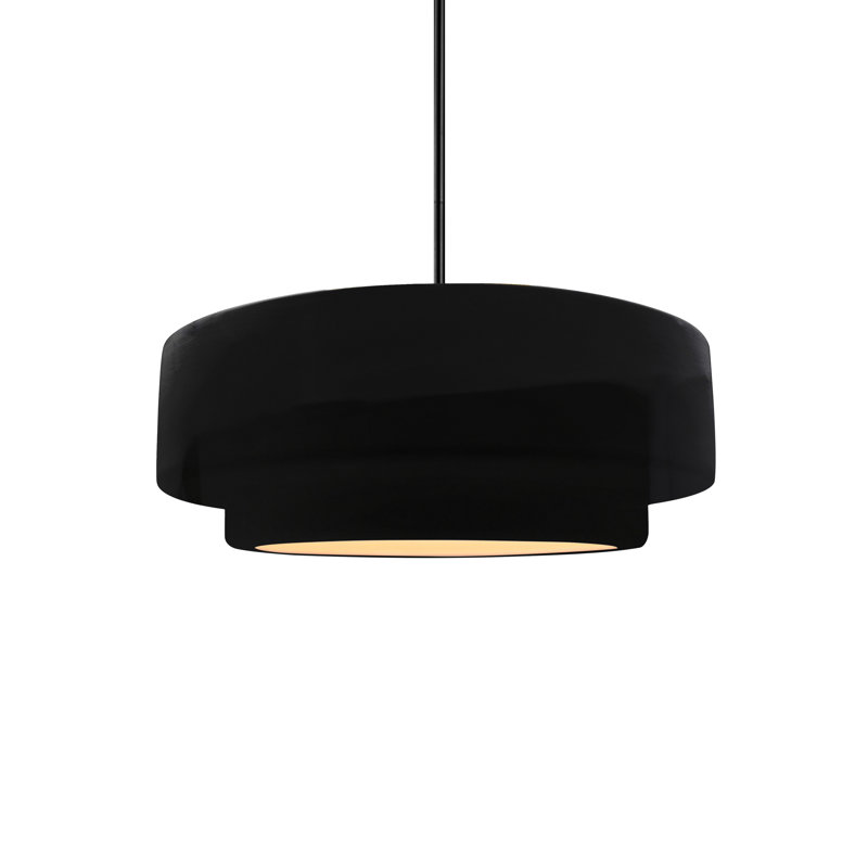 Luminaire suspendu tambour 1 lumière Gela, Matte Black, Noir brillant / blanc mat, DEL
