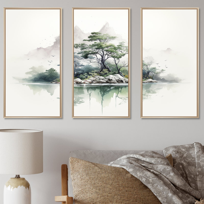Nature, paysage, minimalisme, moments, lac, ensemble d'art mural, Cadre naturel flottant, H 28 po x l 36 po x P 1 po