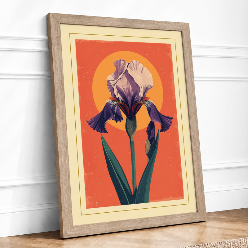 Iris in Golden Light Botanical - Framed Print, A4 - 29.7 x 21.0 cm, Oak