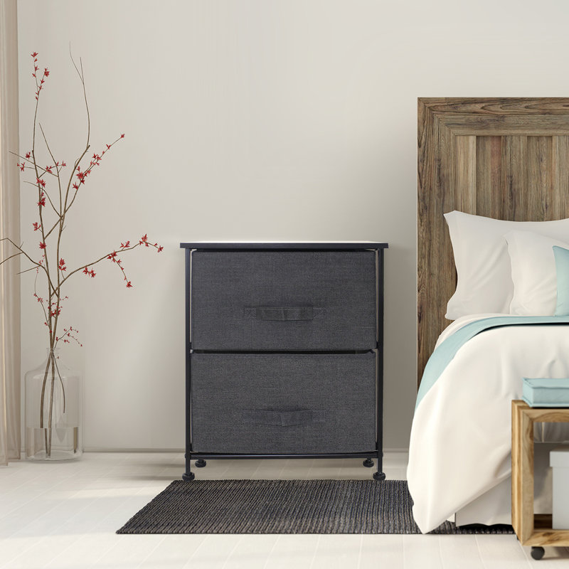 Caroline Modern Black Metal 2-Drawer Nightstand