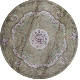 Hand-Knotted High-Quality Green Round Area Rug