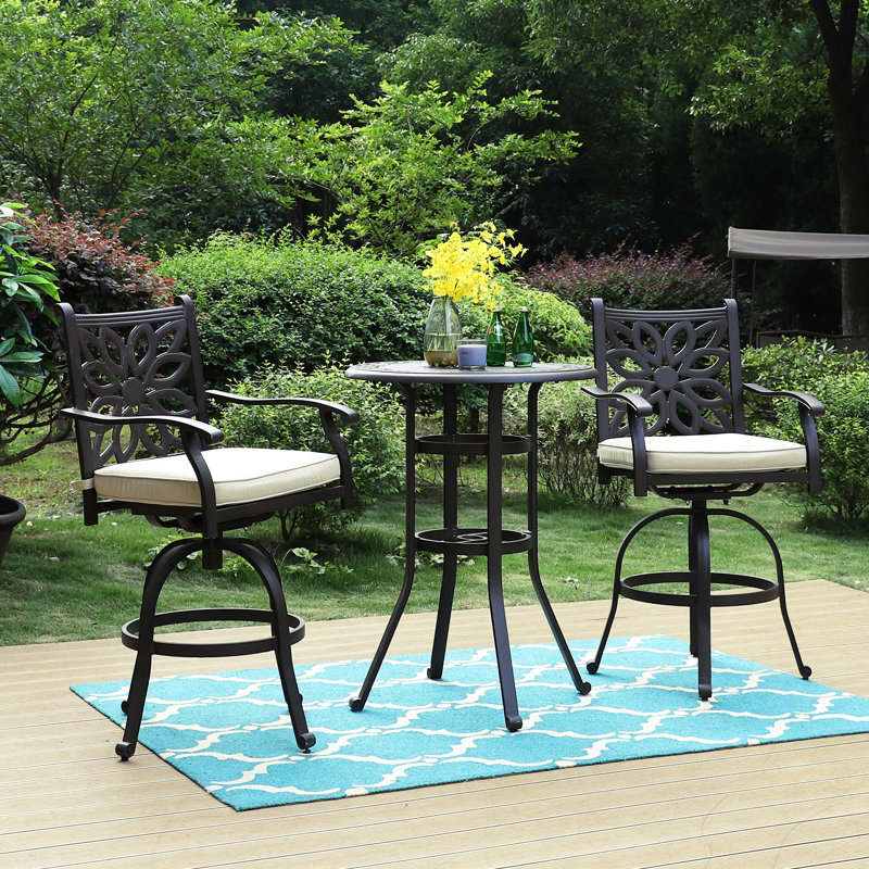 Alexamarie 2 - Person Patio Dining Set with Round Table , Cushions Included